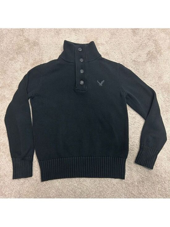 American Eagle Outfitters Other - Men’s American Eagle Black Button Zip Collar Cotton Knit Pullover Sweater XS🇨🇦